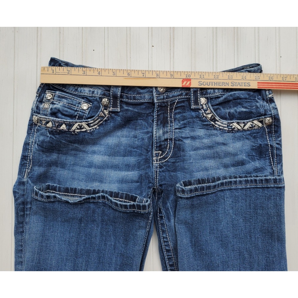 Miss Me Signature Crop Jeans Womens 32 Medium Wash Studded Embellished Bling - Picture 5 of 9